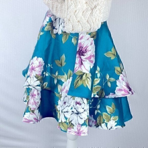 City Studio Skater Skirt Womens Size 4 (Junior 5) Blue Floral Tulle Lined Mini - Picture 5 of 10